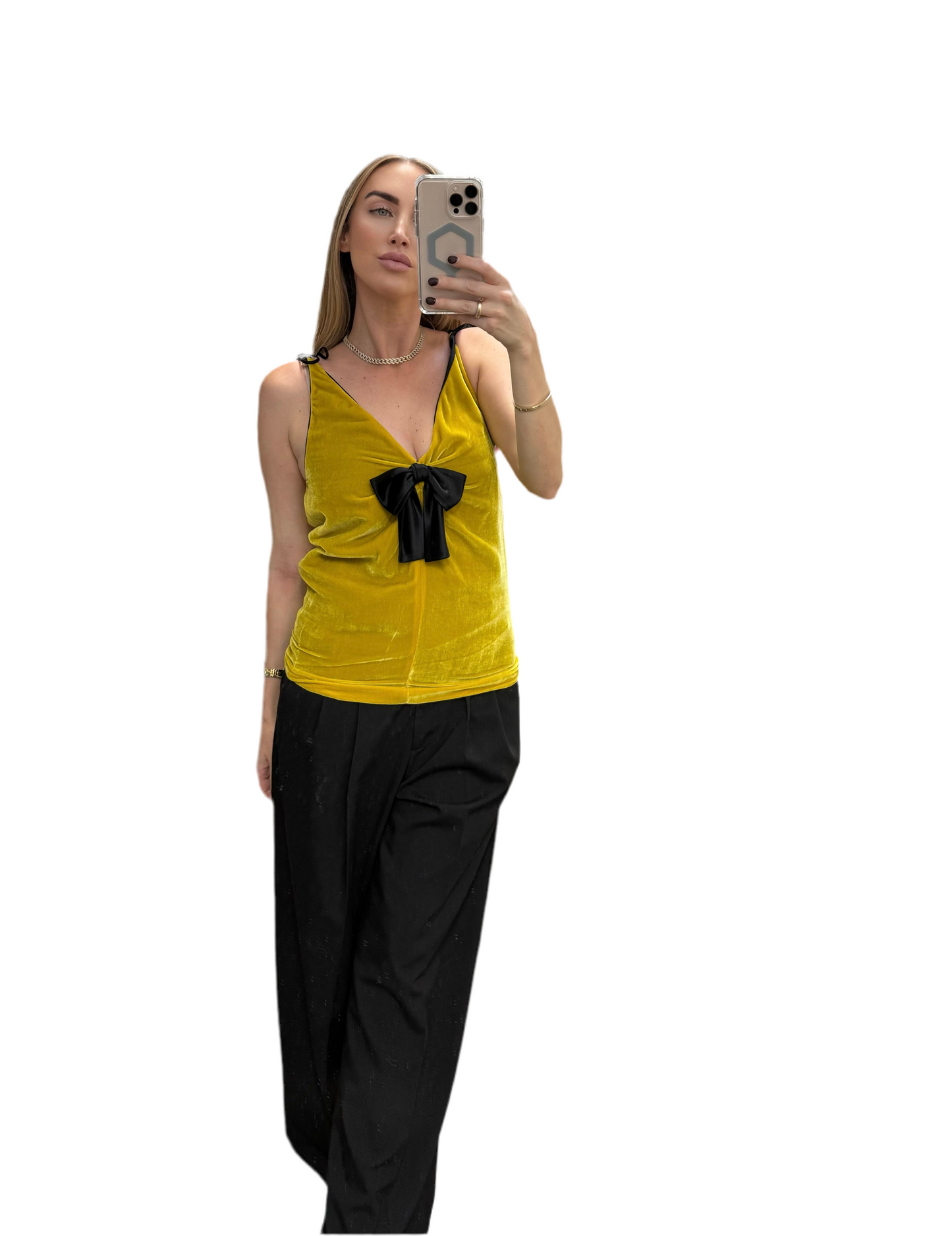 Altuzarra - Yellow Velvet Bow Tank