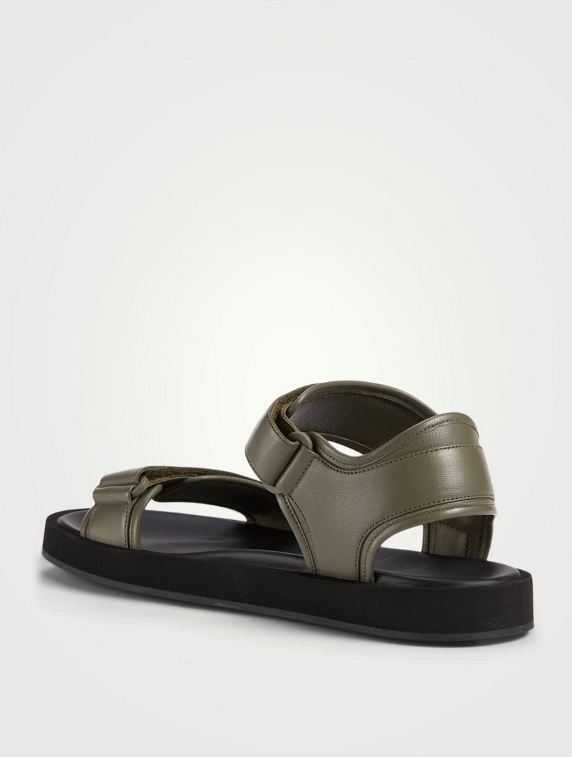 THE ROW green leather velco strap sandals