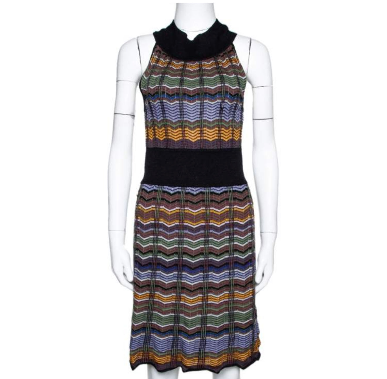 M Missoni Multicolor Zig Zag Merino Wool Blend Knit Sleeveless Dress
