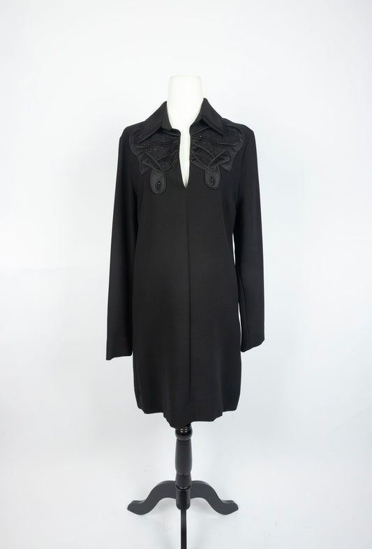 Victoria Beckham - 
Black Embroidered Collared Shift Dress