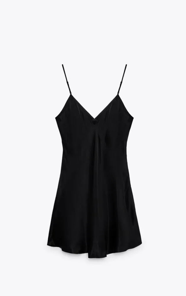 ZARA - Black Mini Slip Dress with Rhinestones