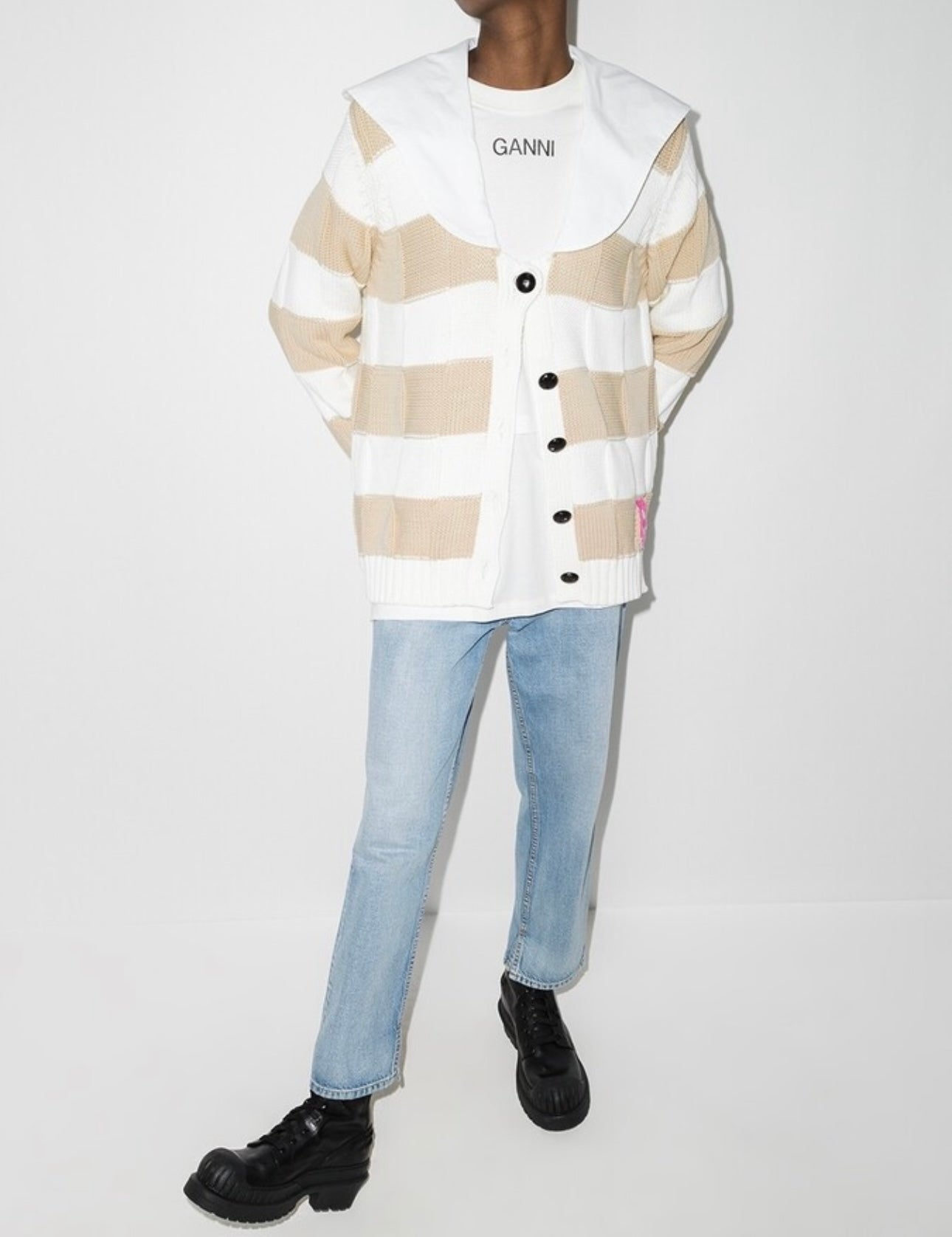 Ganni Spread-Collar Knitted Cardigan