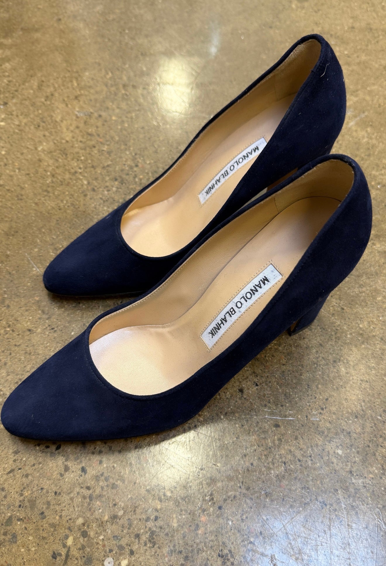 Manolo Blahnik - Blue Suede Block Heeels