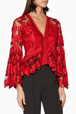 ALEXIS VINTON LACE RED TOP