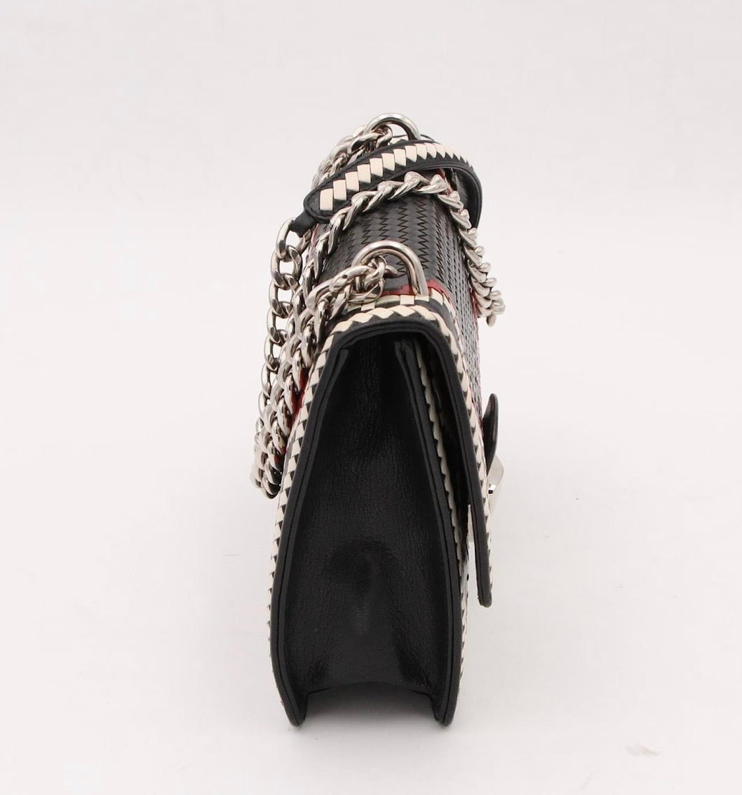 Prada Black Goatskin Woven Madras Crossbody