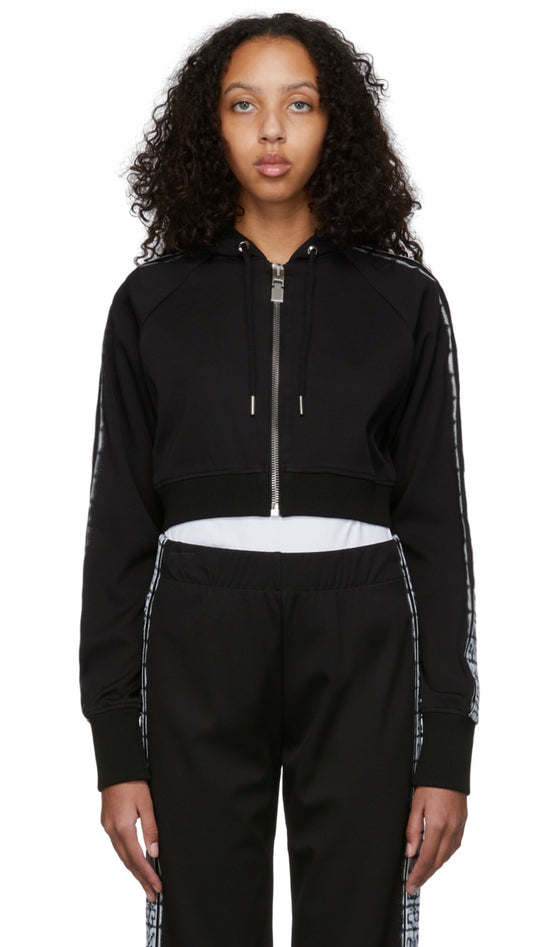 Givenchy - Black Logo Cropped Zip Hoodie