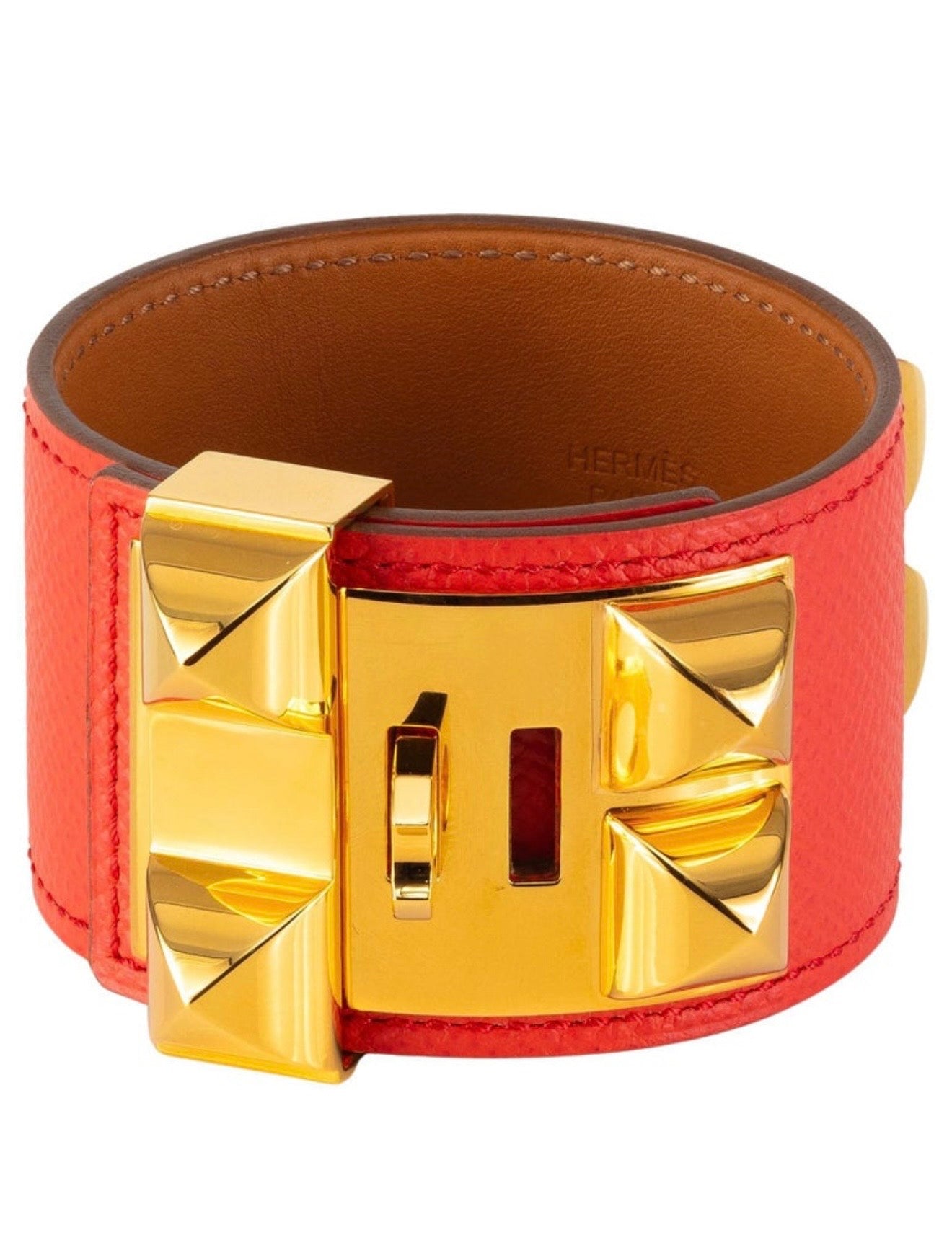 HERMES COLLIER DE CHEIN bracelet, blood orange/coral with GHW