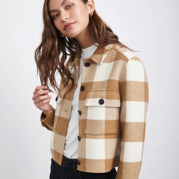 RAILS cropped shacket, brown and cream plaid