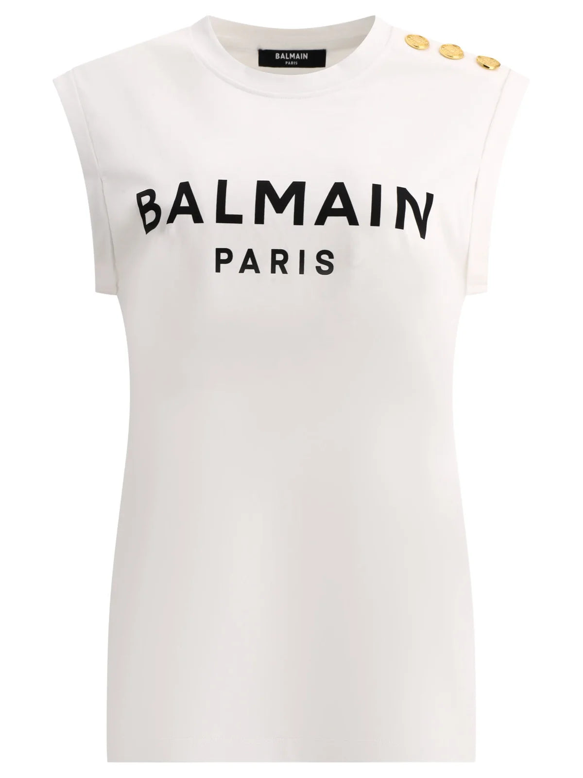 BALMAIN white logo tank with gold buttons