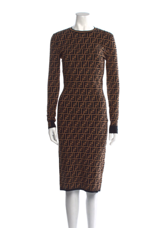 FENDI - ZUCCA Logo Print Longsleeve Dress