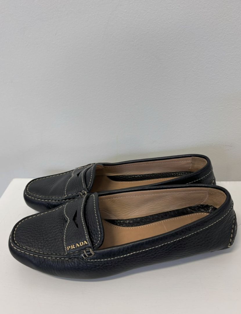 Prada Navy Leather Loafer