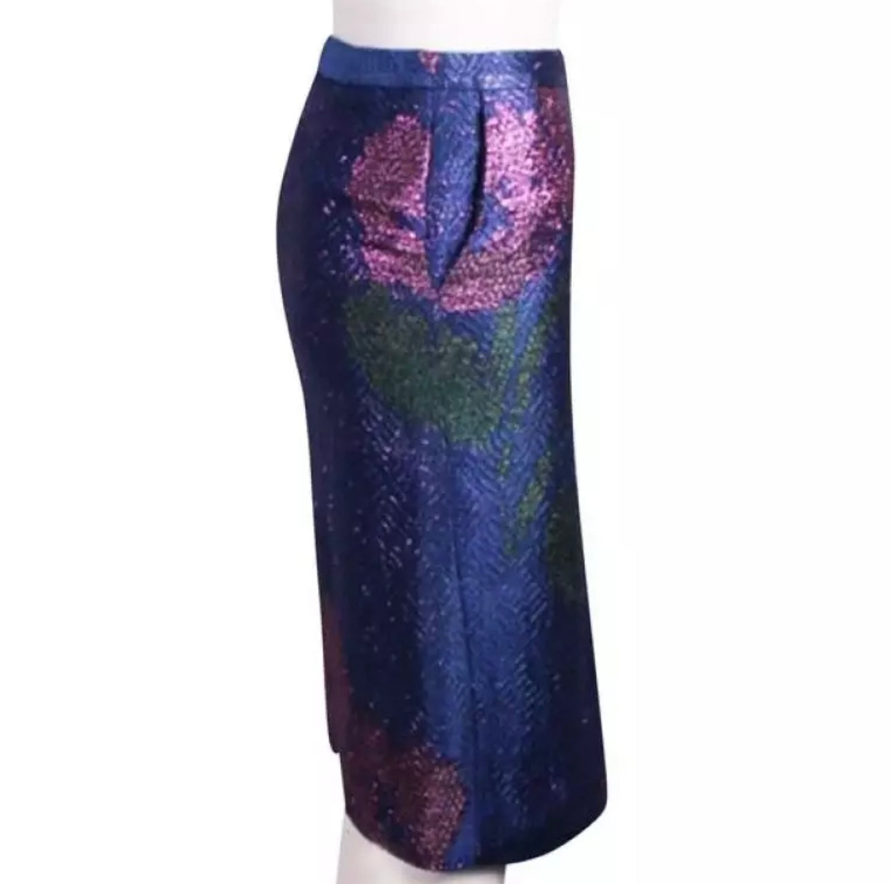 DRIES VAN NOTEN - Navy Blue Glitter Skirt with Flower