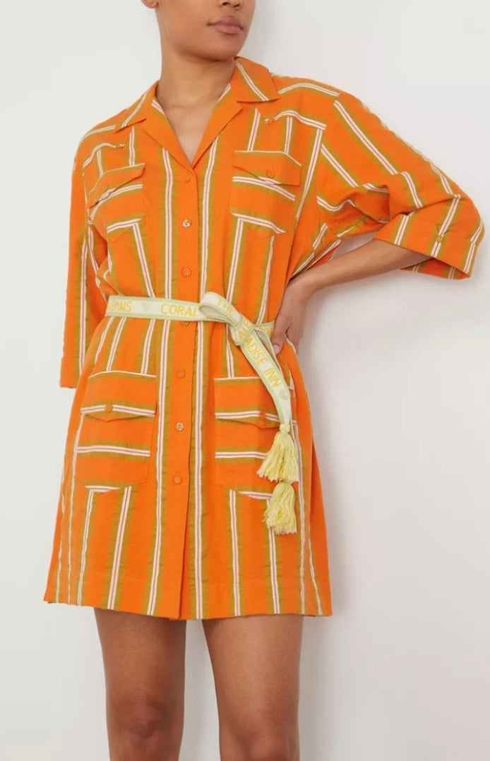 ALÉMAIS
Gina Stripe Mini Dress in Tangerine