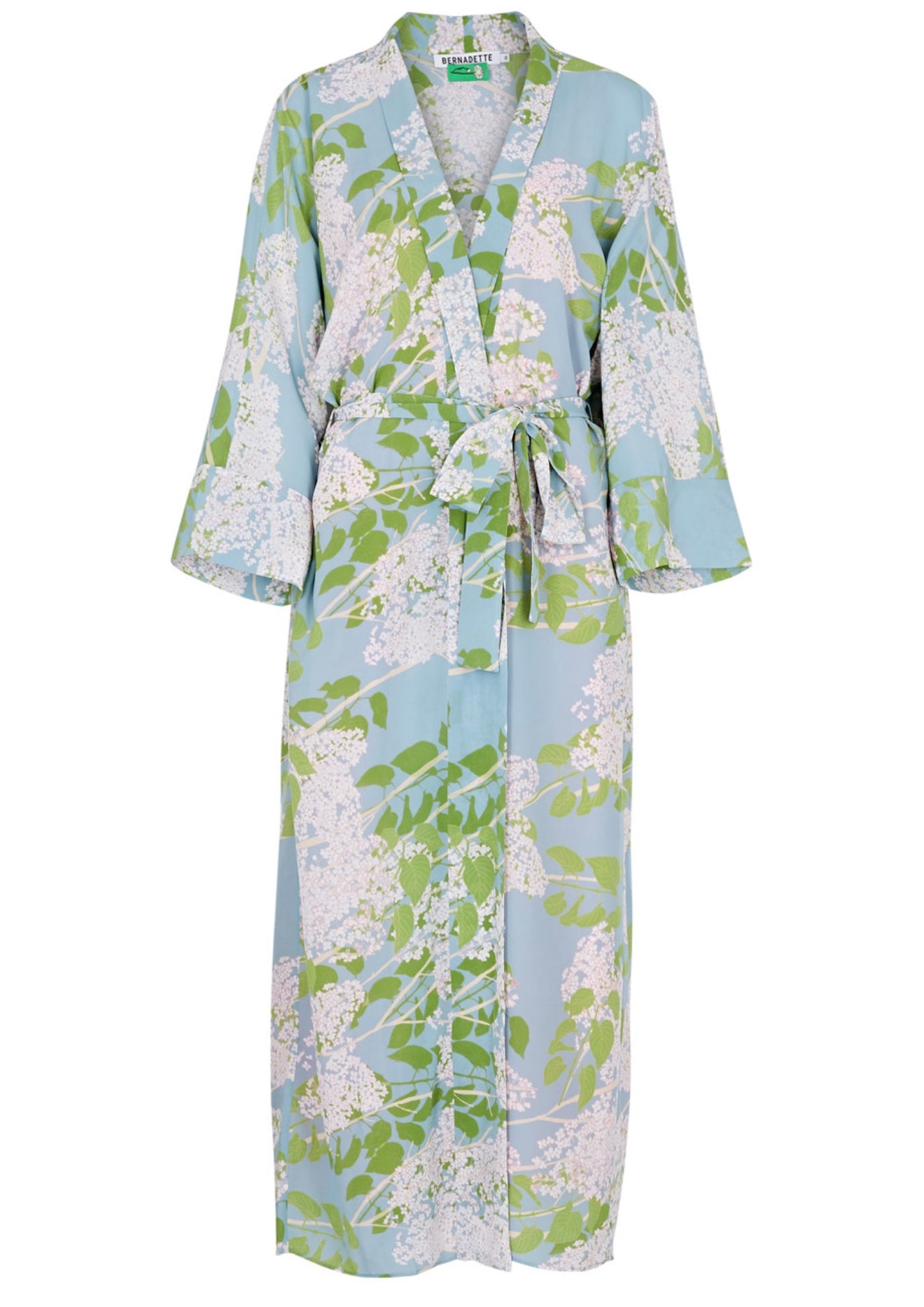BERNADETTE
Peignoir Floral-print Silk Wrap Dress In Blue
