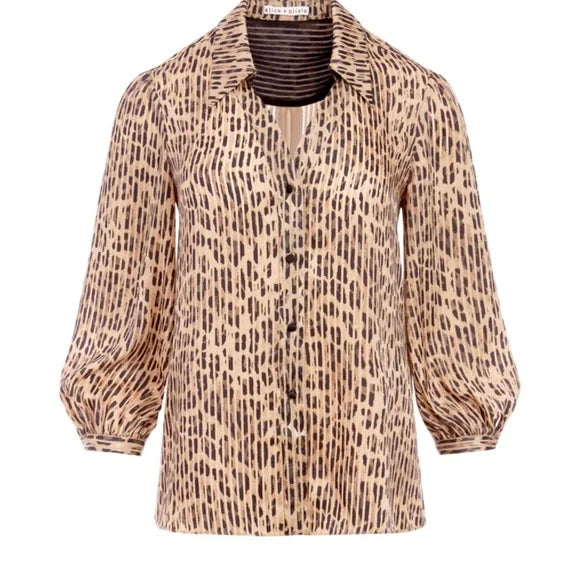 ALICE + OLIVIA leopard and stripe button up