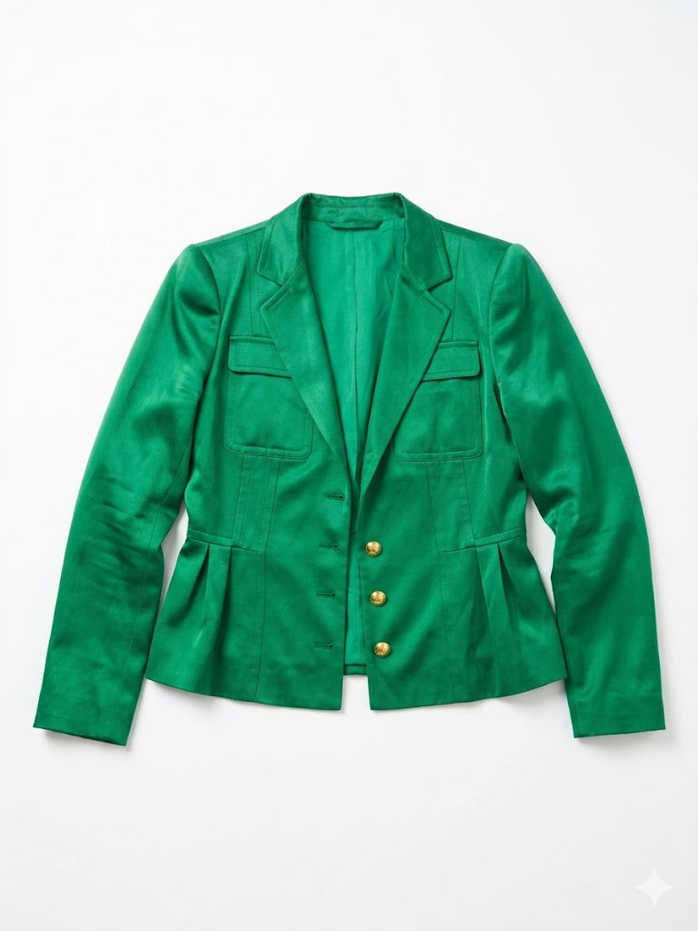 GUCCI emerald green 100% silk cropped blazer with front pockets