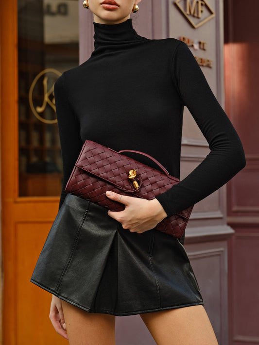 COMMENSE two way woven flap clutch bag