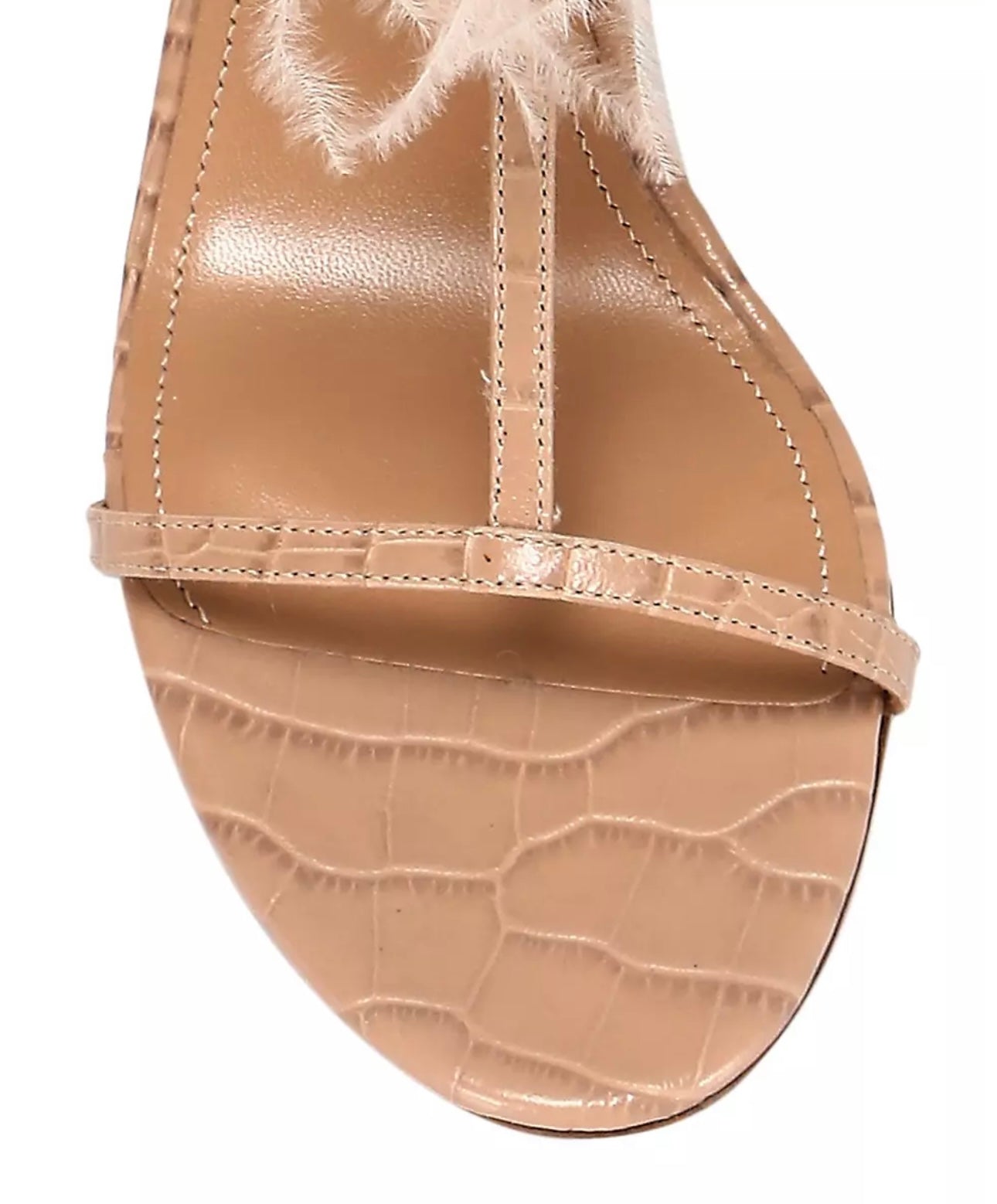 Aquazzura
Ponza Feather-Trimmed Croc-Embossed Leather Sandals