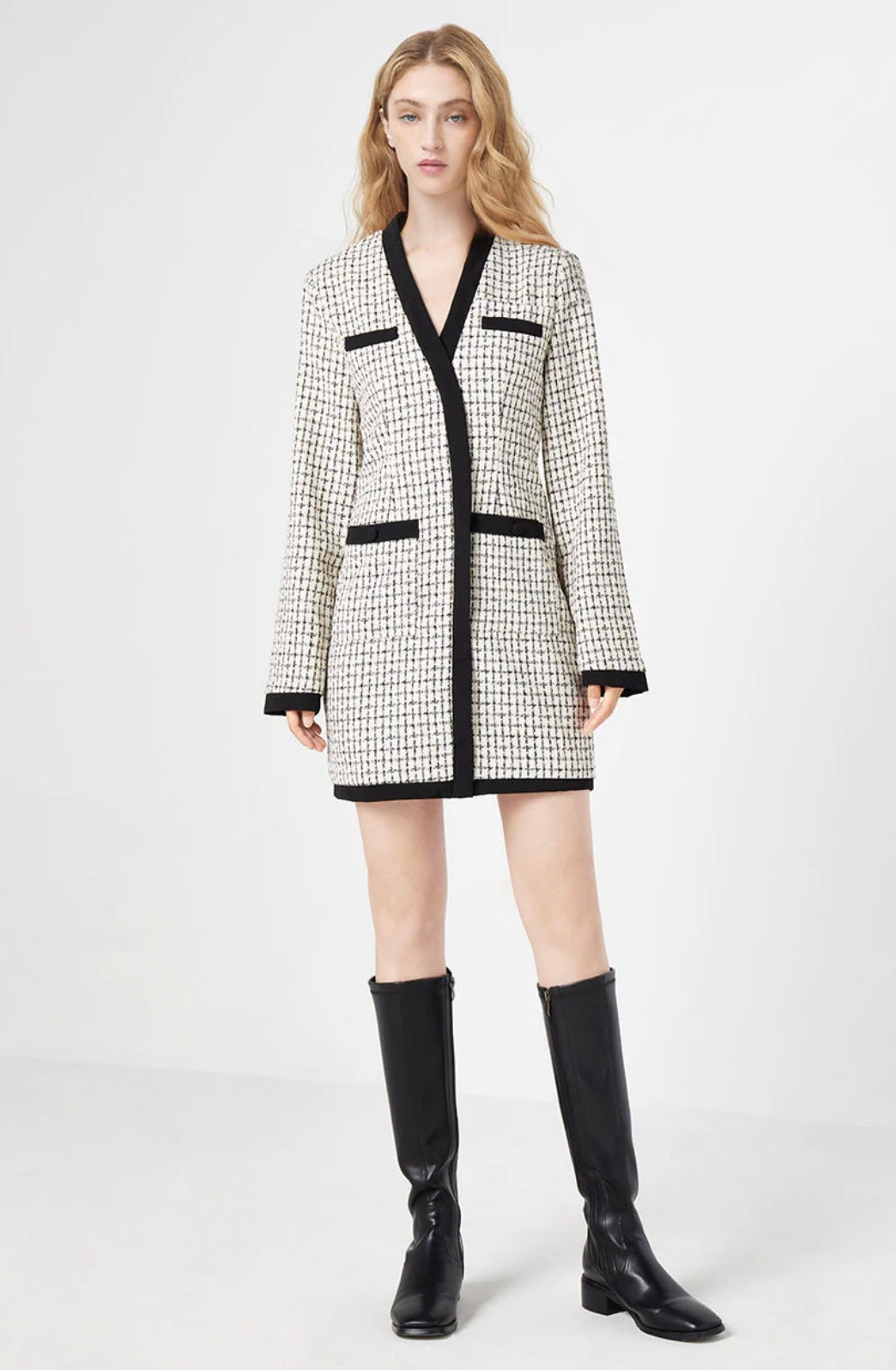 URBAN REVIVO - TWEED PLAID CONTRAST TRIM DRESS