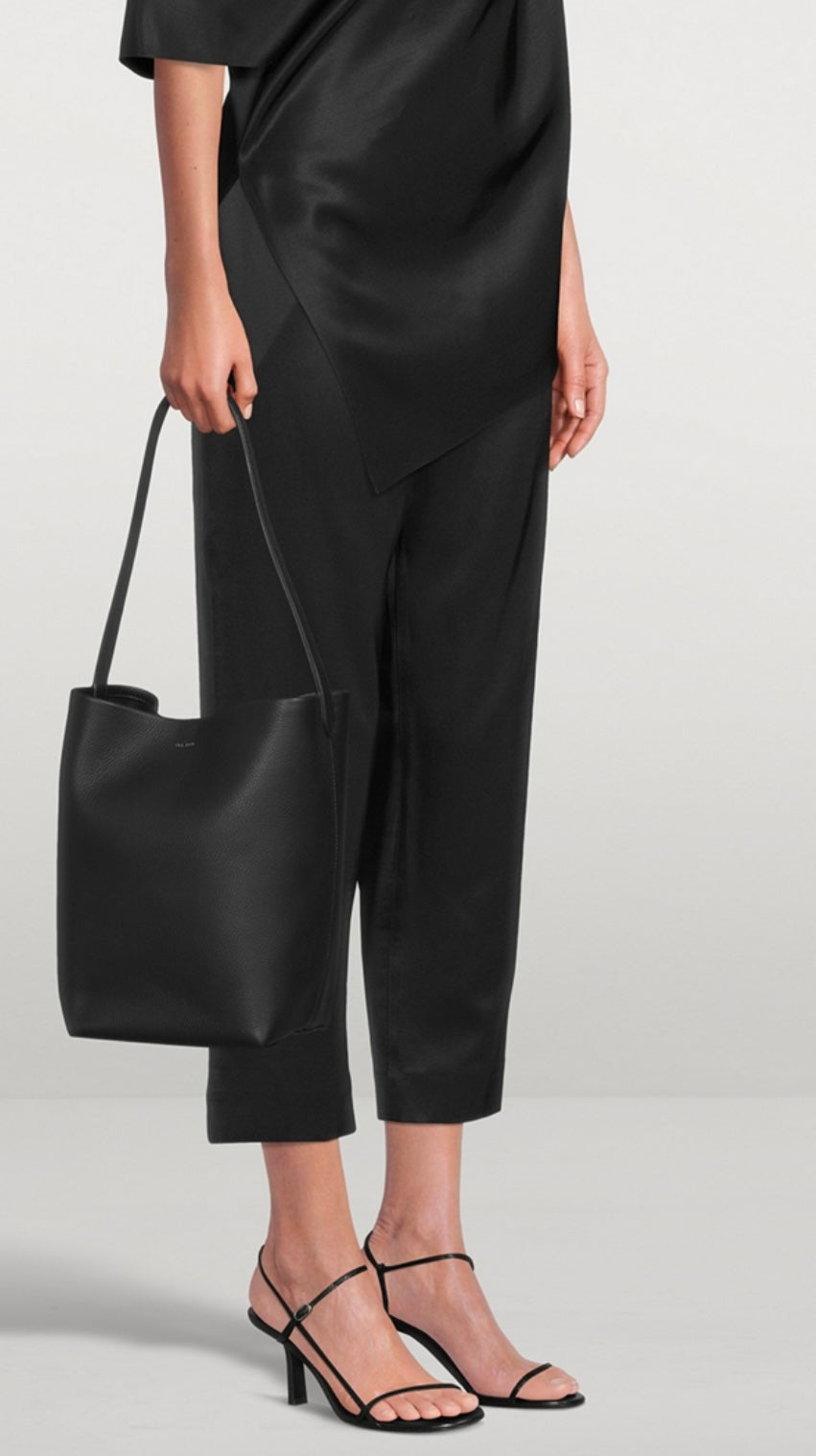 THE ROW black bare sandal, strappy leather heel