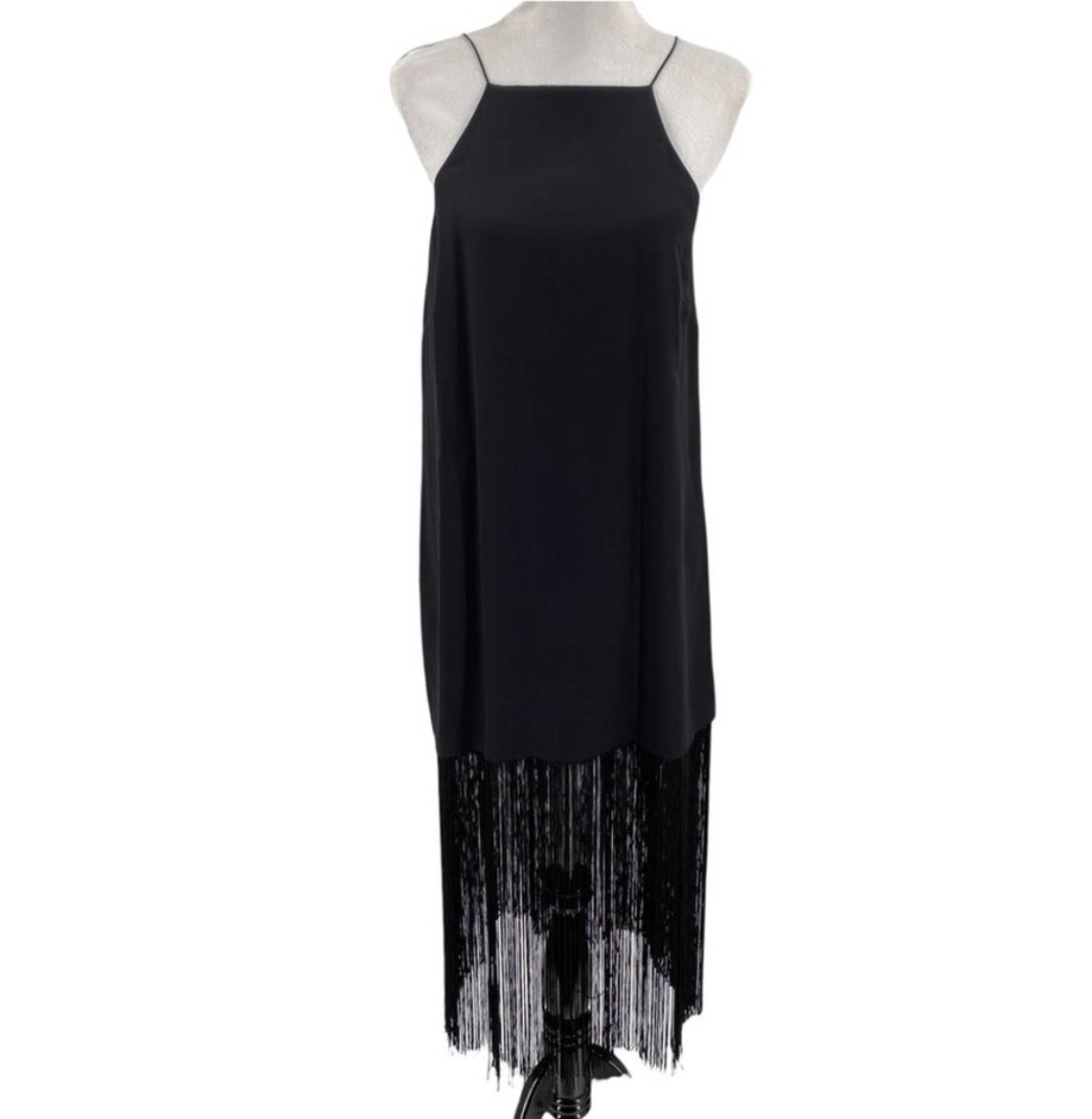 CAMINYC black maxi dress with fringe