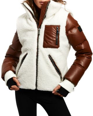 SAM brown leather jacket with sherpa and zippers