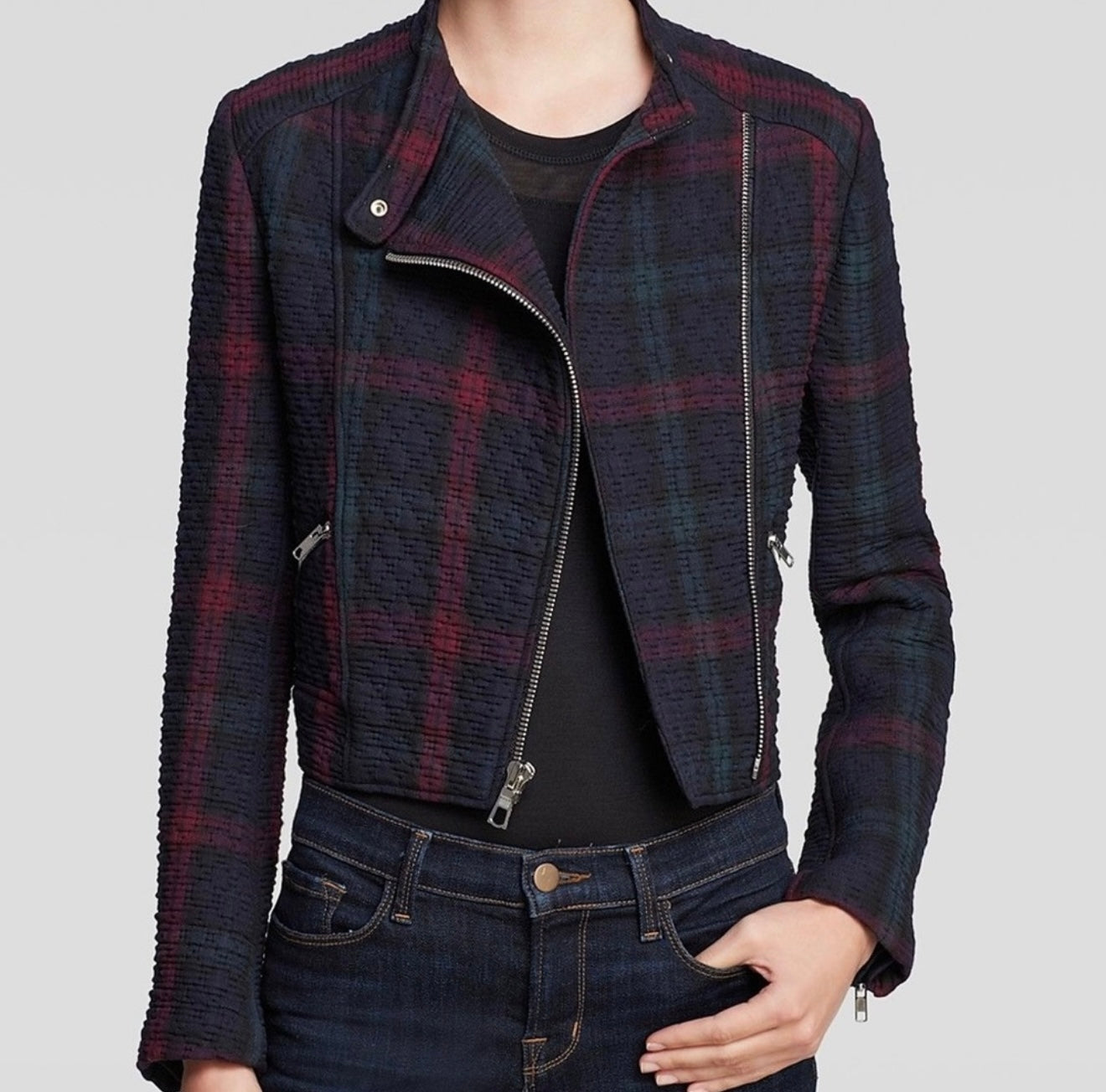 Elizabeth & James - Patti Quilted Plaid Moto Jacket