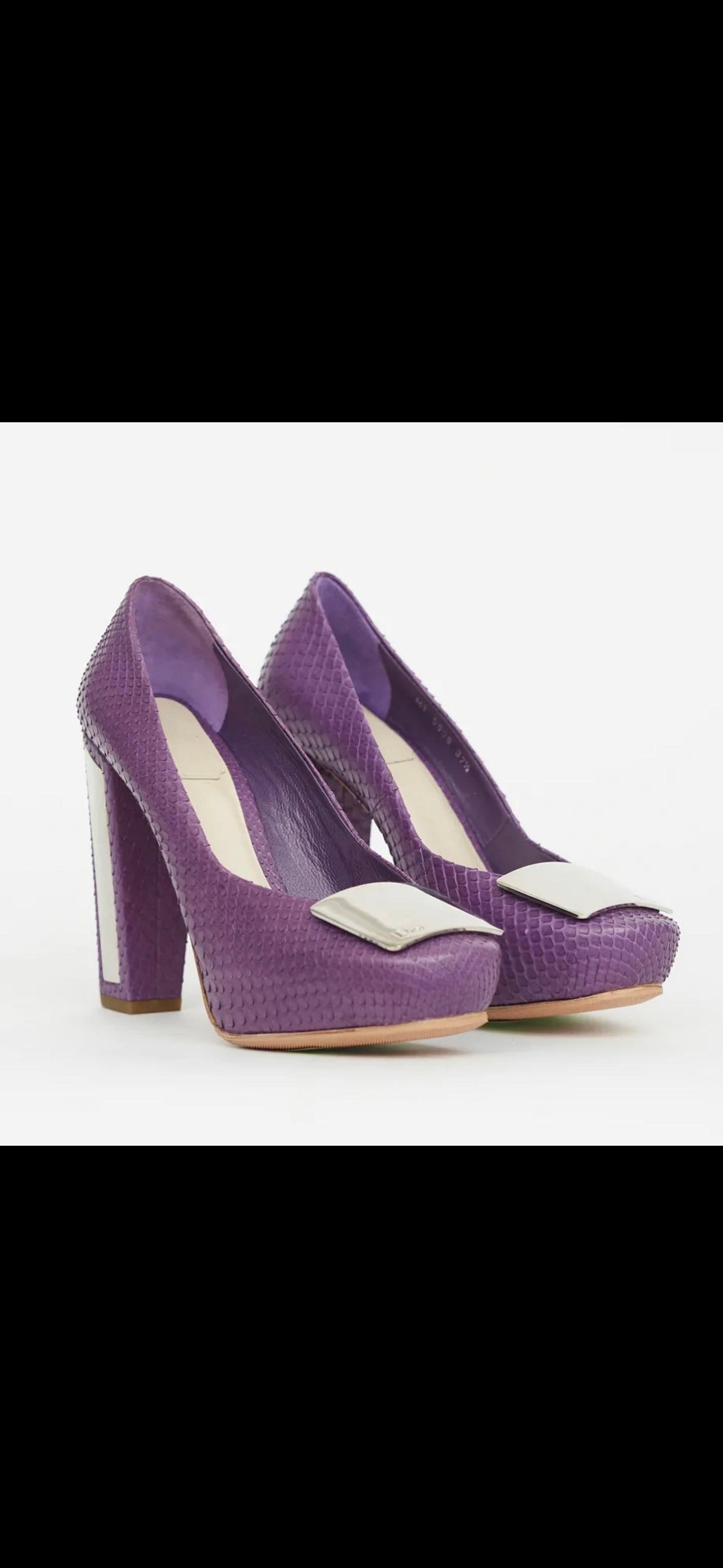 DIOR purple croc platform heels