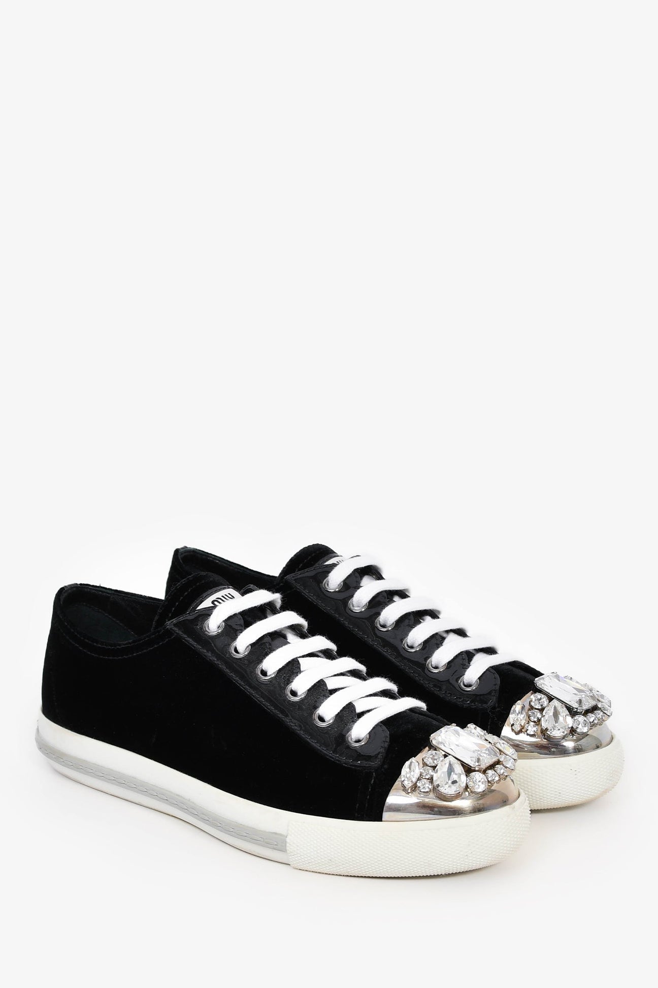 MIU MIU Velvet Crystal Embellished Sneakers