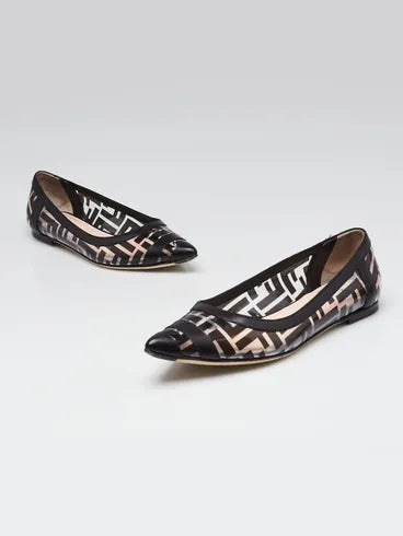 Fendi FF Black PVC Pointed Toe Ballet Flats