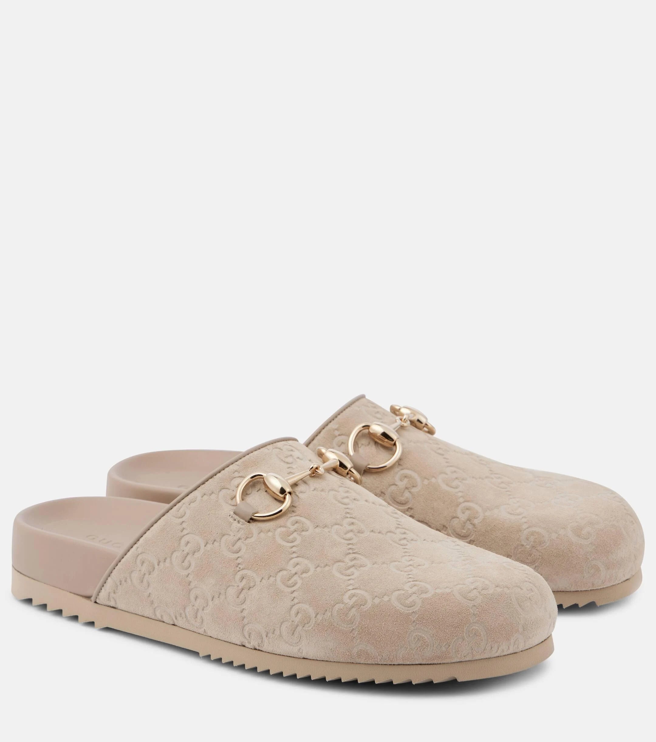 GUCCI taupe gg horsebit mules