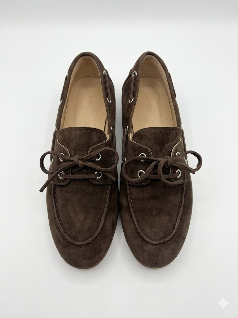 A. SOLIANI dark brown suede boat shoes