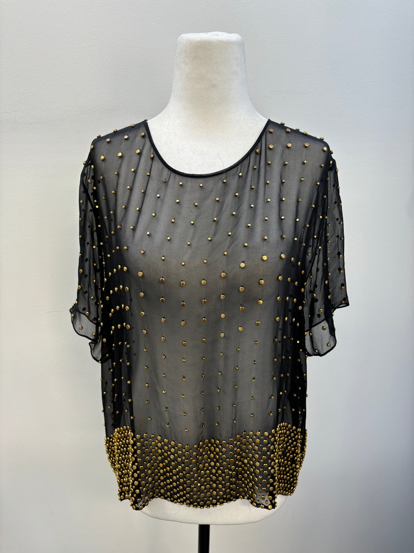 SALLY LAPOINTE black sheet top with gold metal beads