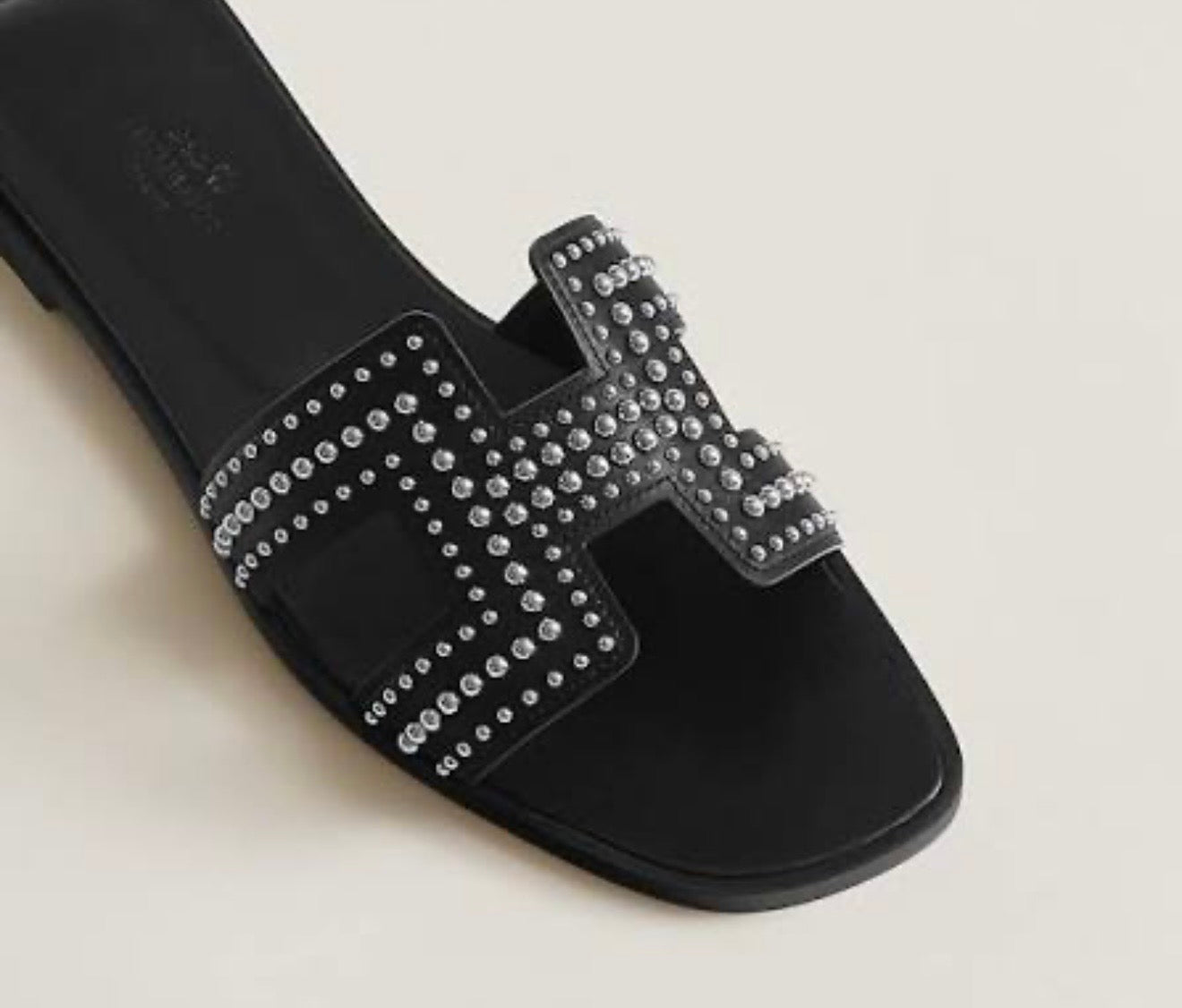 Hermes Studded Leather Oran Sandals in Black