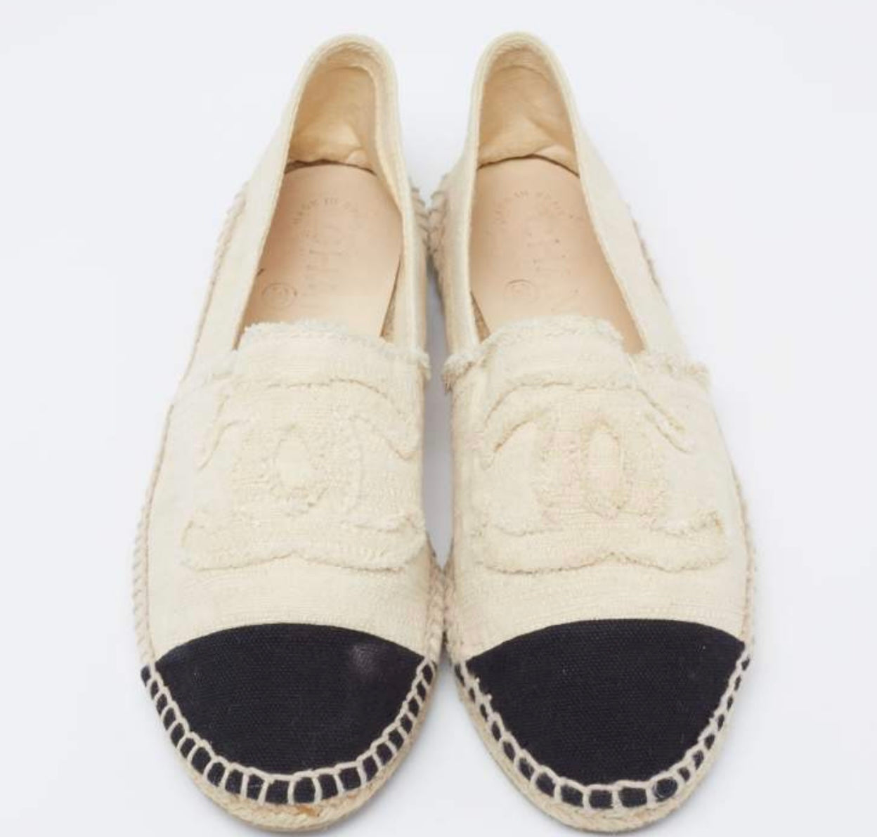 Pre-Loved Chanel™
 - Off White/Black Canvas CC Cap Toe Espadrille Flats