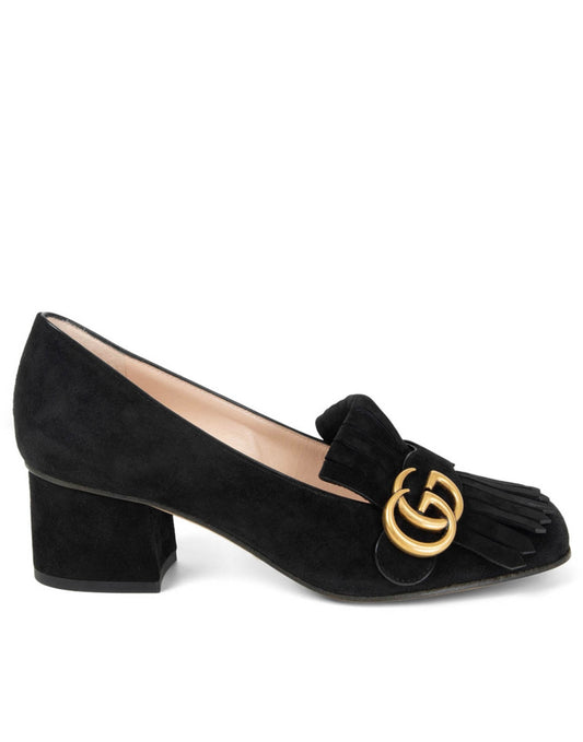 Gucci GG Marmont Fringe Mid Heel Heel Pumps Black