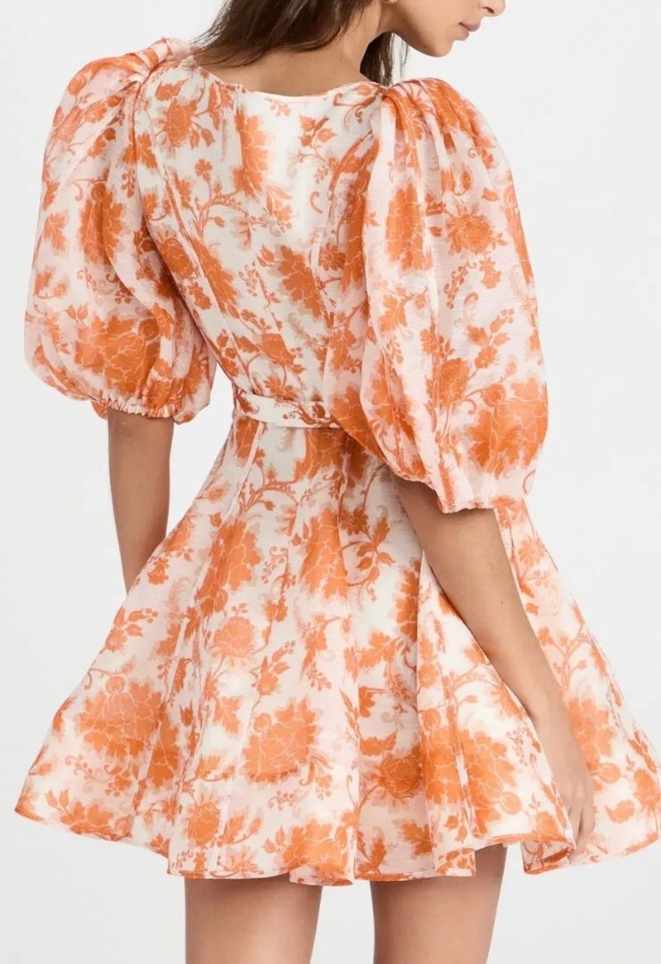 Zimmermann Linen Blend Puff Sleeve Mini Dress
