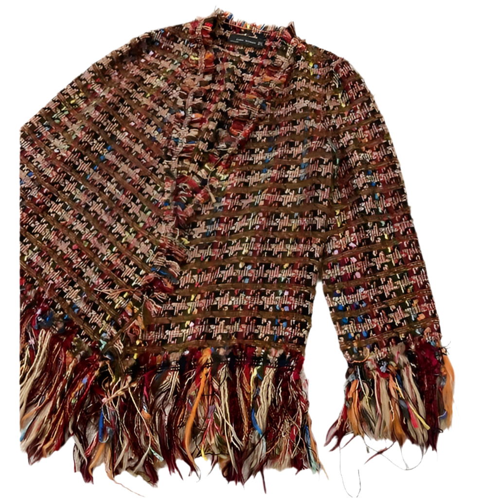 ZARA multi colour tweed jacket with fringe