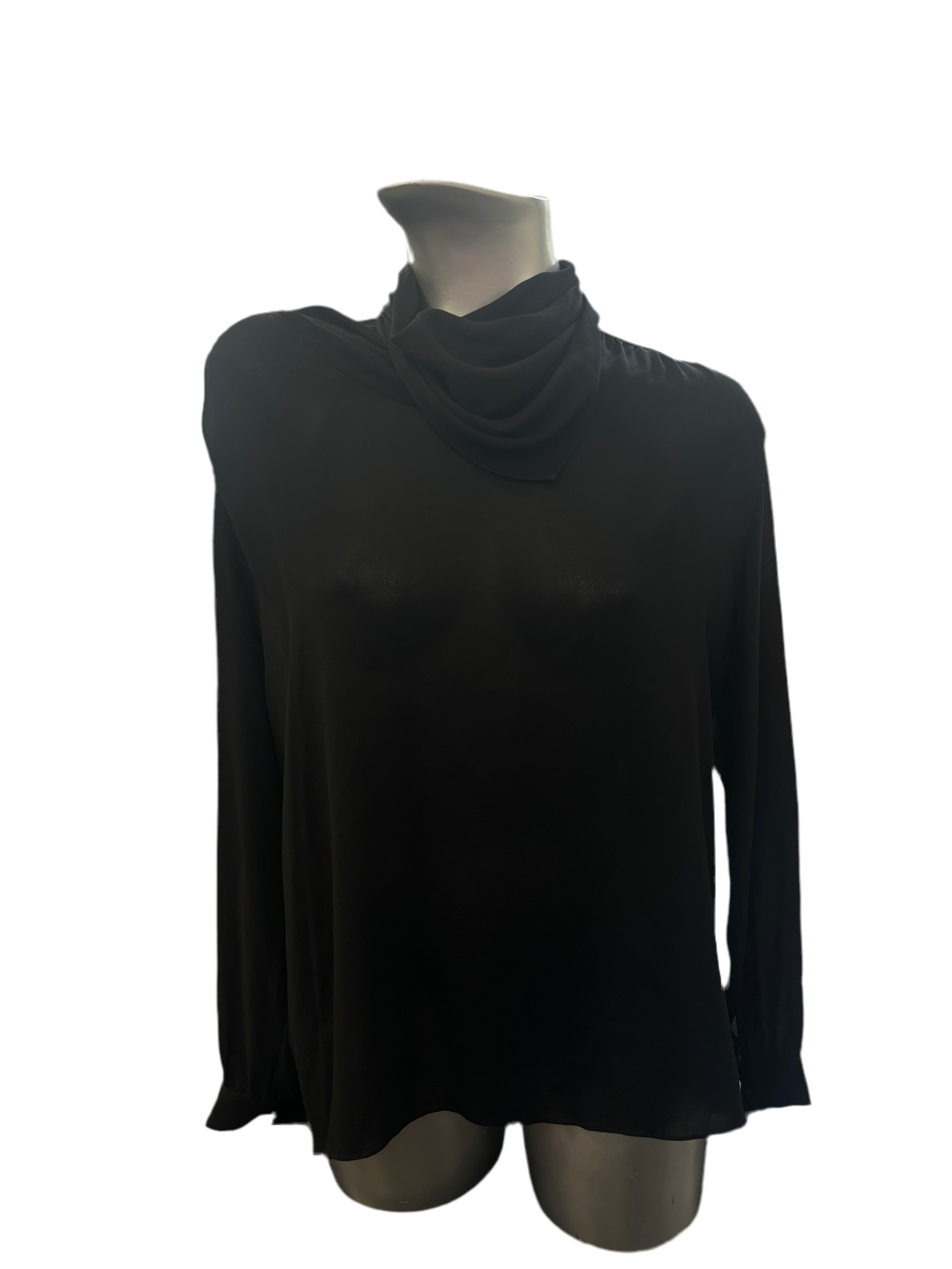 The Row Black 100% Silk High Neck Longsleeve Blouse