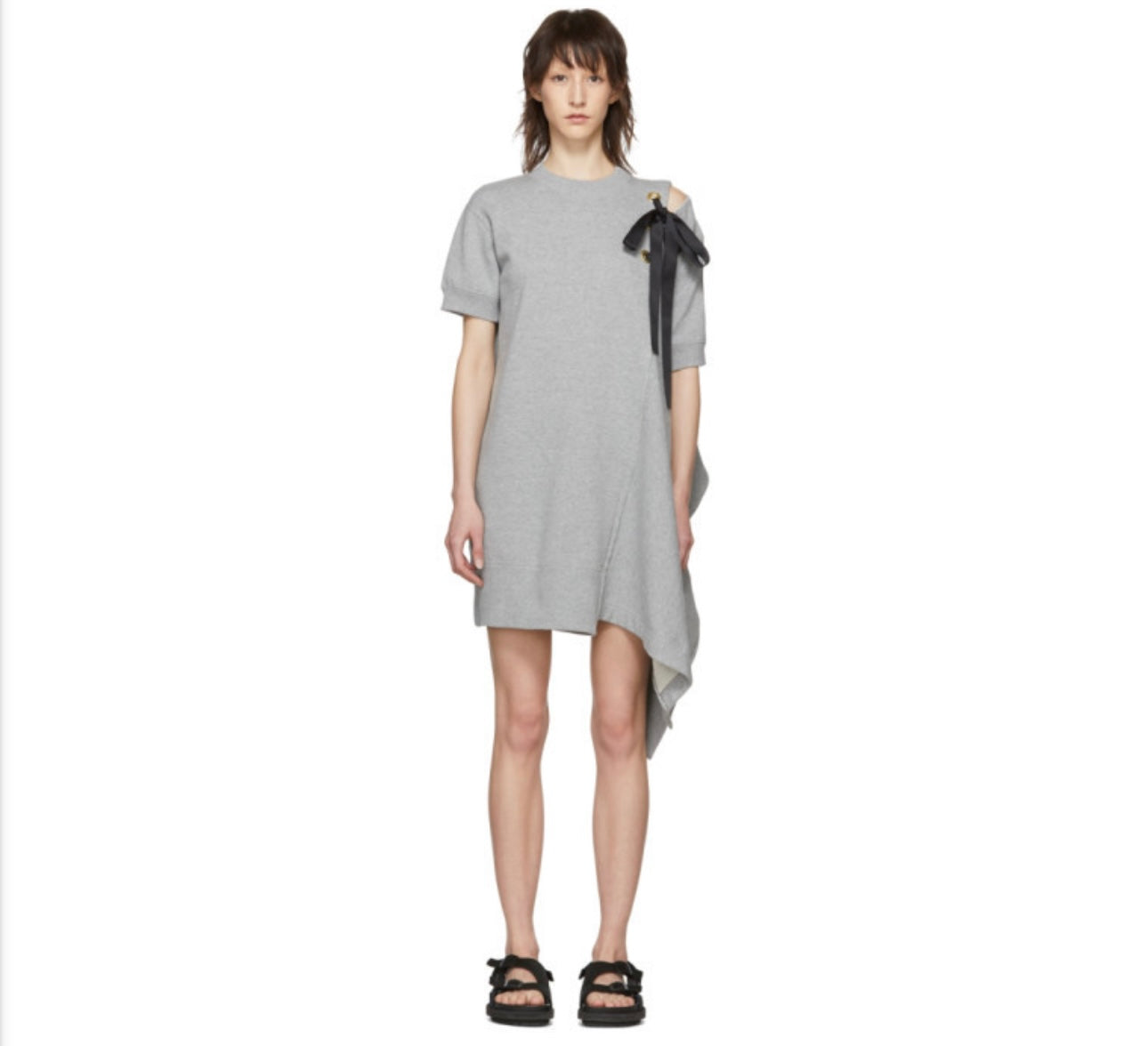 Sacai Grey Asymmetric Lace-Up Dress