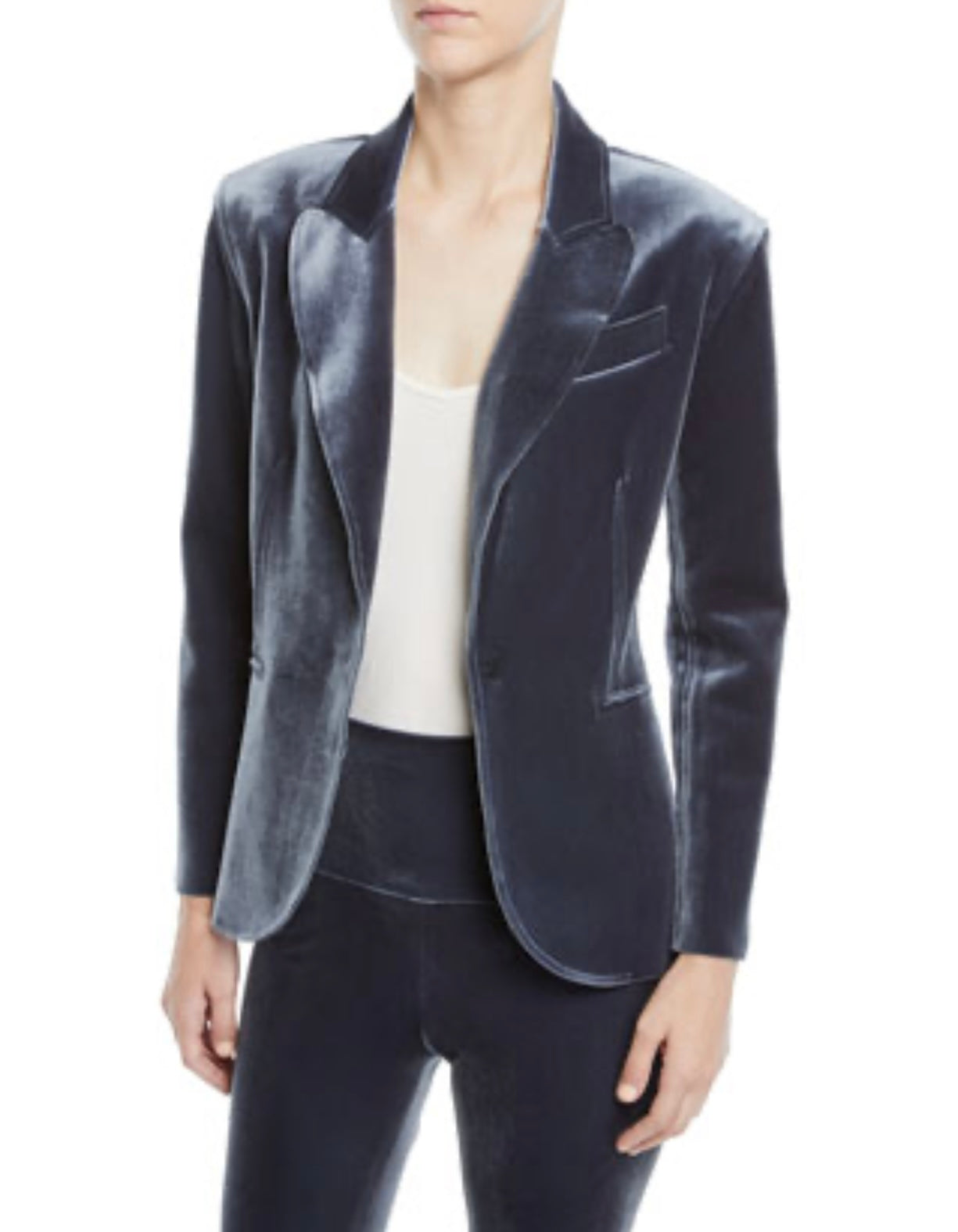 Norma Kamali
Velvet Single-Breasted Jacket, Pewter