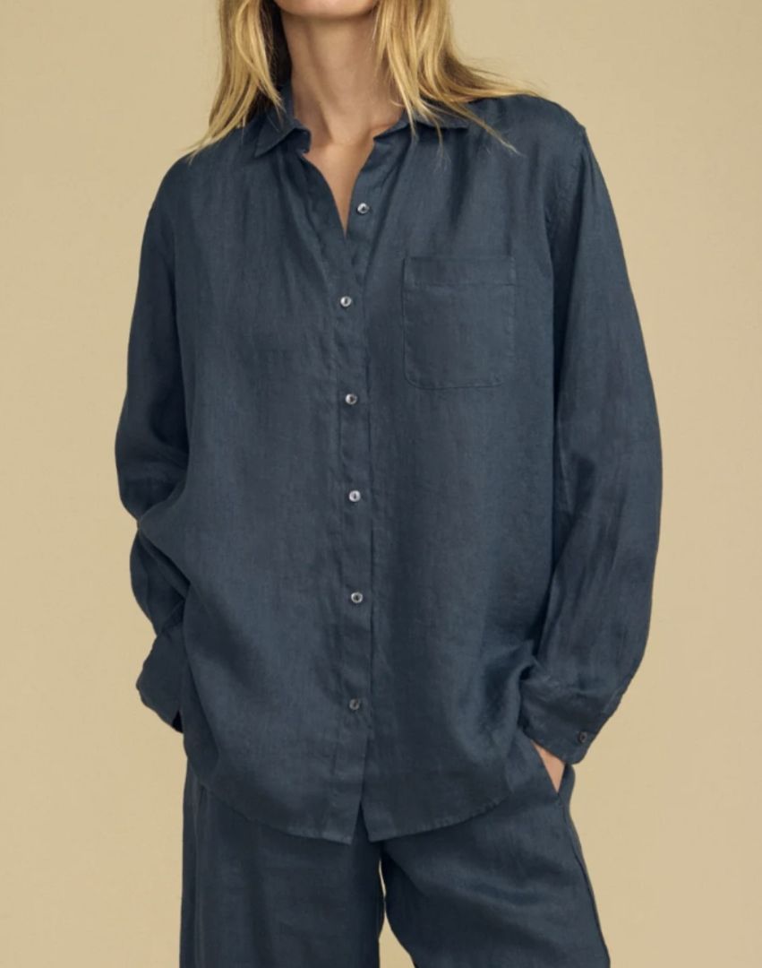 Velvet by Jenny Graham Navy Linen Button Down