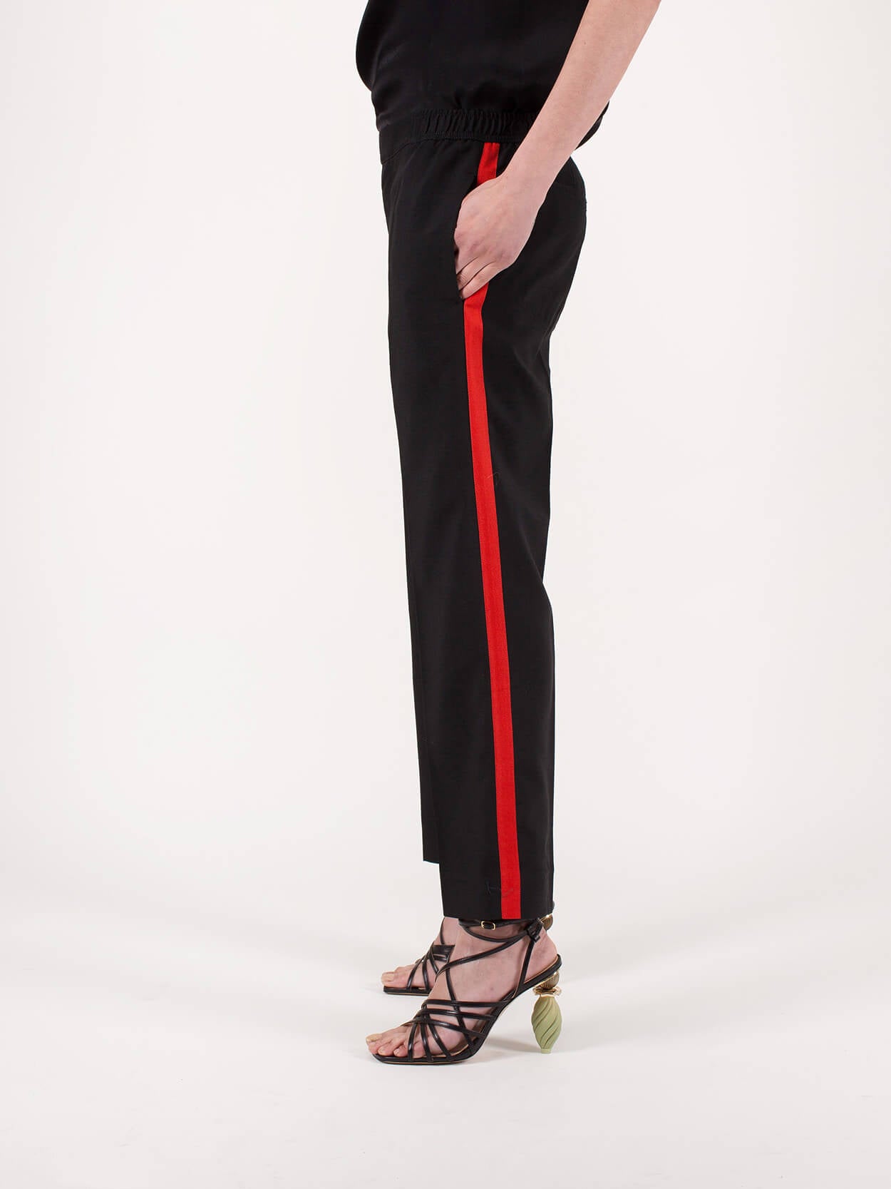 HAIDER ACKERMANN black dress pants with red stripe down sides
