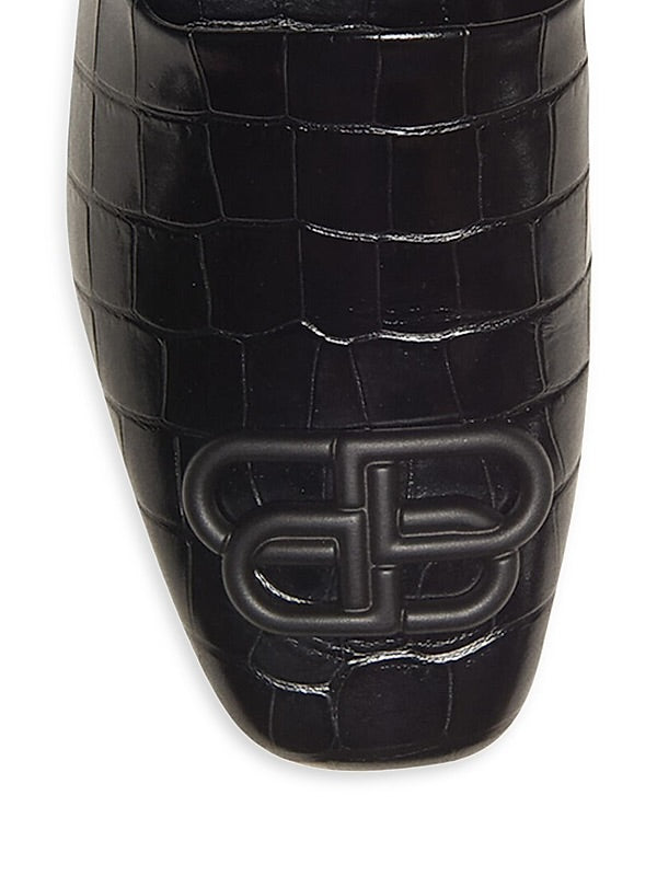 BALENCIAGA black croc mules with "BB" logo