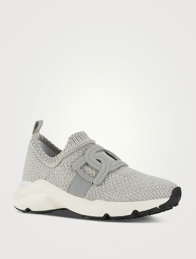 TODS kate slip on knit sneakers in grey fabric blend with rubber sole