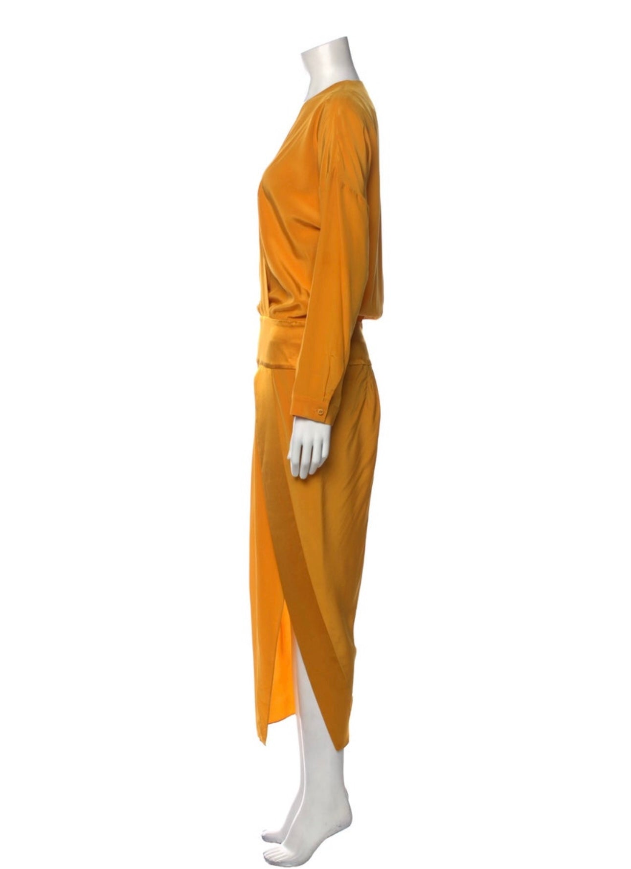 MASON - OBI LONGSLEEVE YELLOW SATIN DRESS