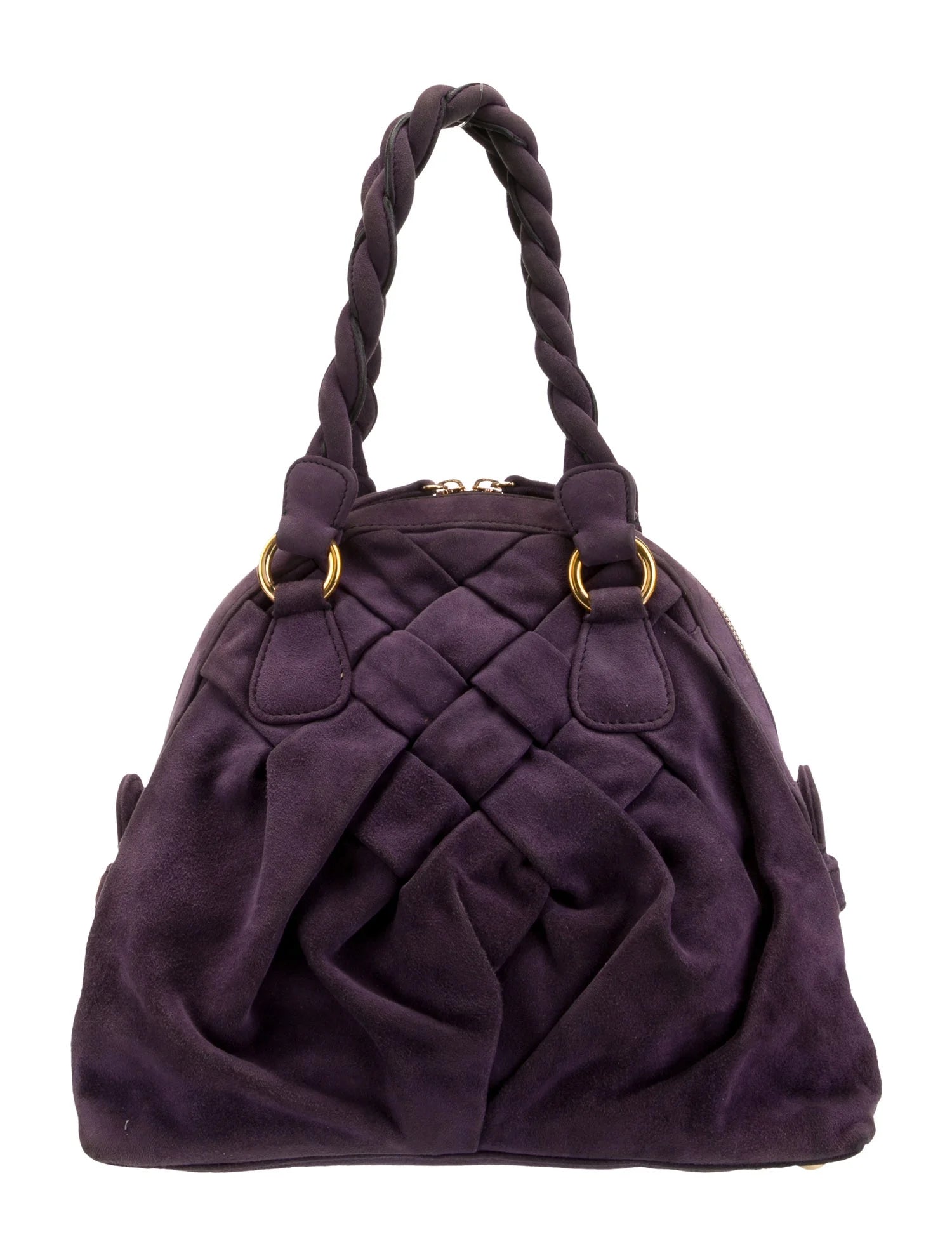 VALENTINO purple woven suede large bag, gold hardware, dust bag