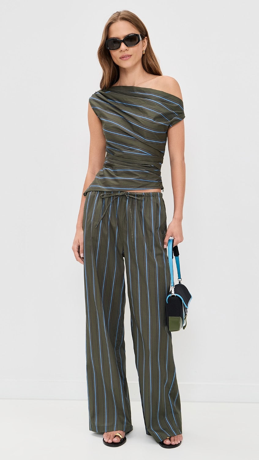 STAUD phare top / asymmetrical green top with blue stripe
