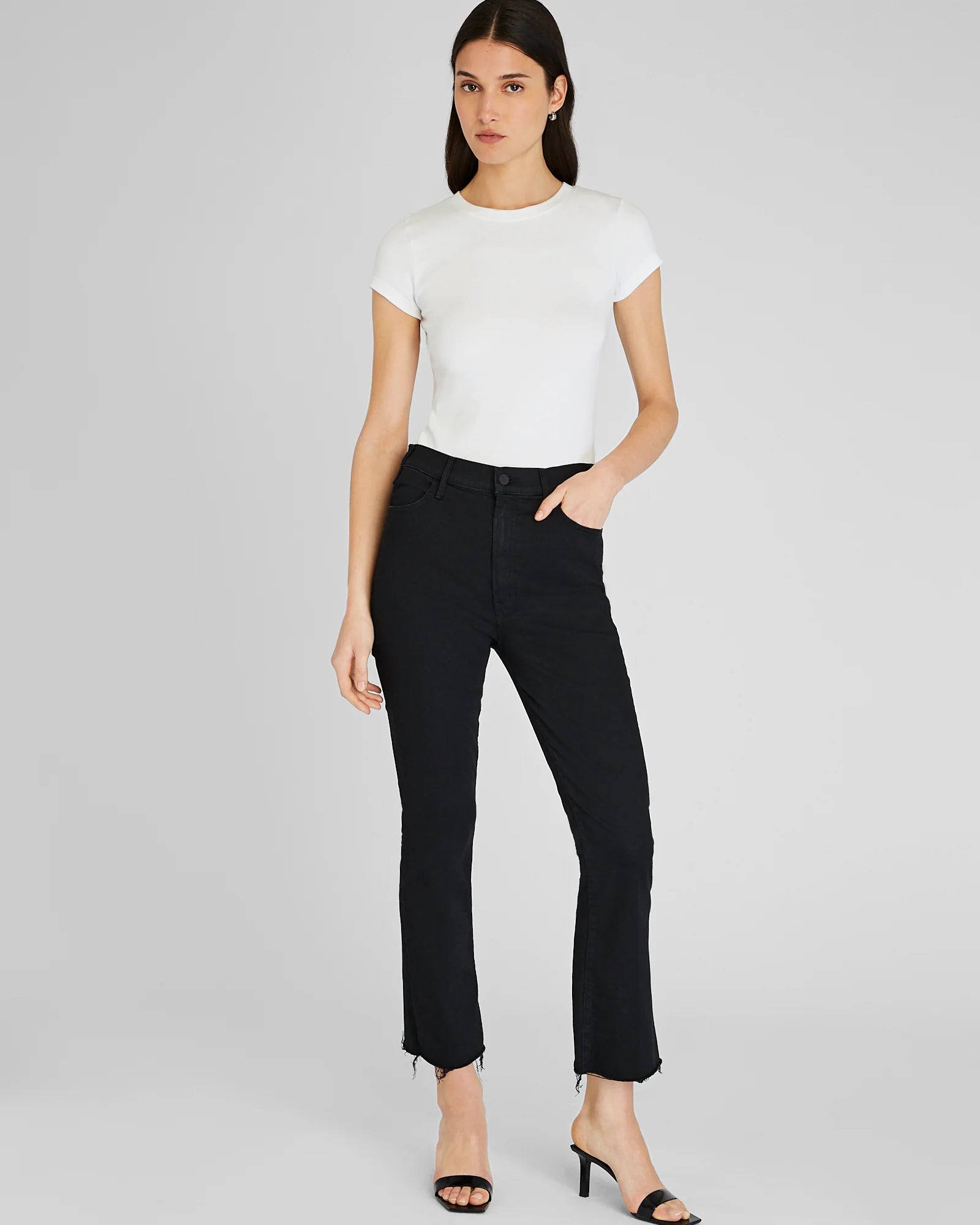 MOTHER black the hustler ankle fray jeans
