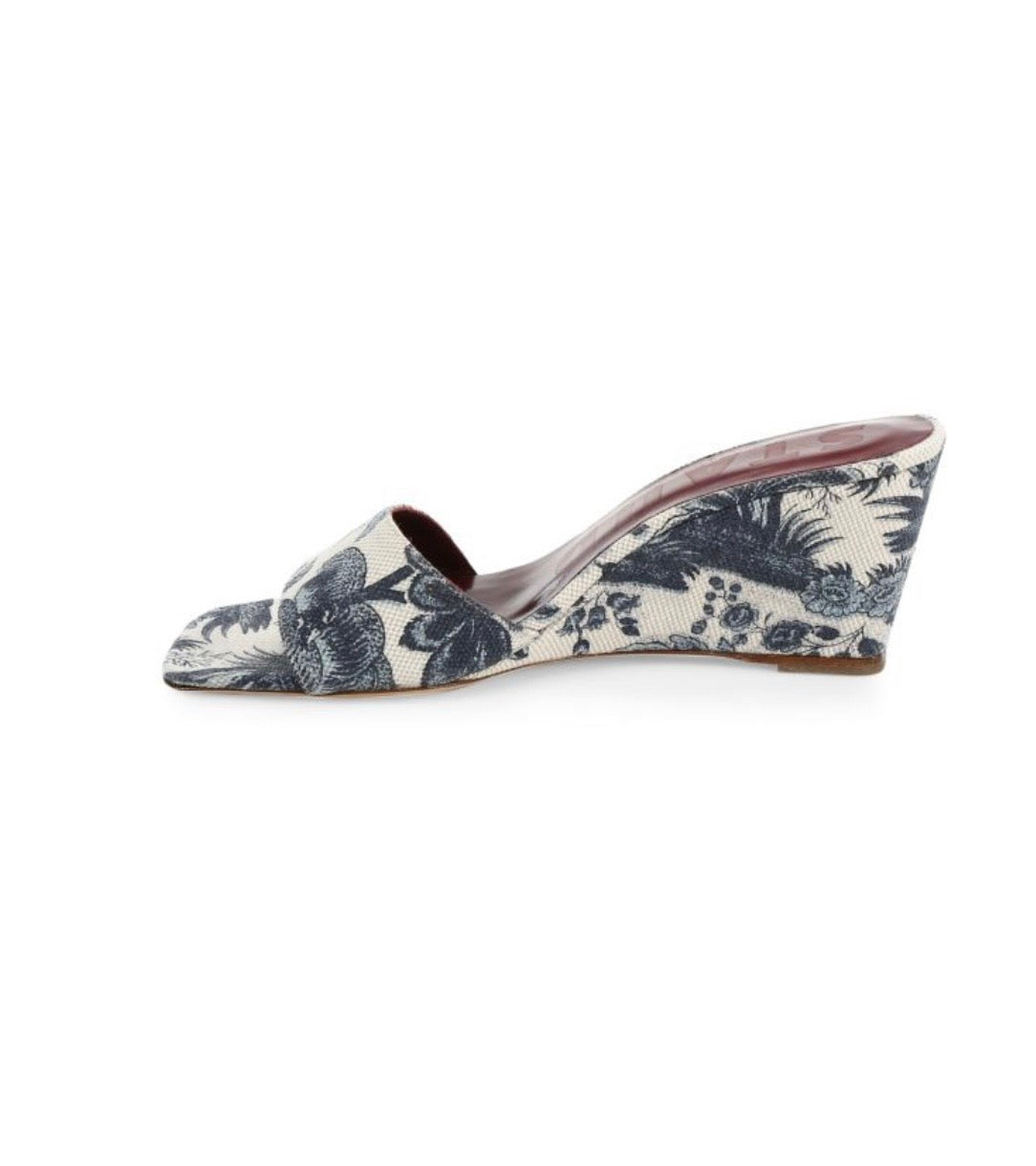 STAUD
Billie Tropical-Print Canvas Wedge Sandals